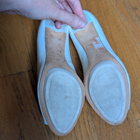 Cosmoparis Peep Toe Bridal Off White Ivory Leather Heels Size 9.5 - Picture 15 of 16